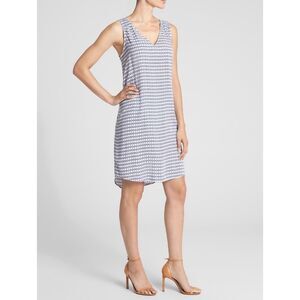 GAP Women's XS Sleeveless V-neck Geometric Print Shift Flowy Dress Blue White